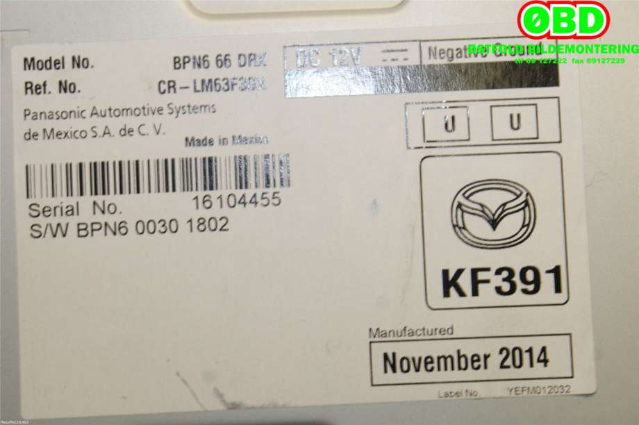 Styreenhet diverse til Mazda 3 2013-2016 (Type III, Fase 1)  (MAZDA|BPN666DRX|)