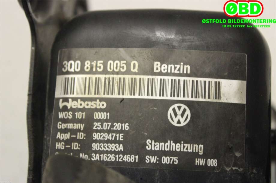 Bensinvarmer til VW Passat 2015-2019 (Fase 1) (B8) (B8) (VOLKSWAGEN|5Q0 898 008 G|5WA 815 007 D|3Q0815005Q)