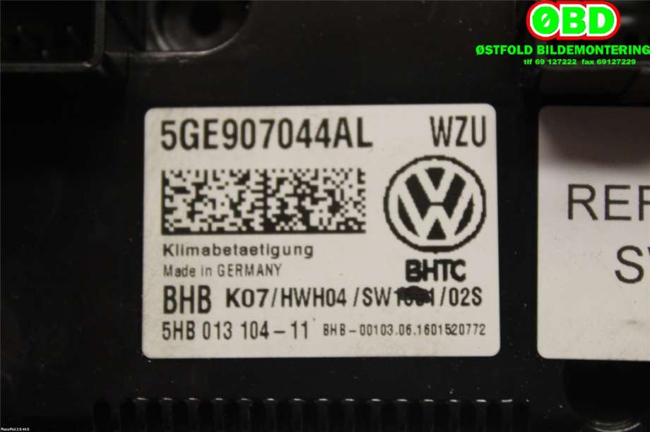 Varmeapparat betjening til VW Passat 2015-2019 (Fase 1) (B8) (B8) (VOLKSWAGEN|5GE 907 044 AL||5GE907044AL)