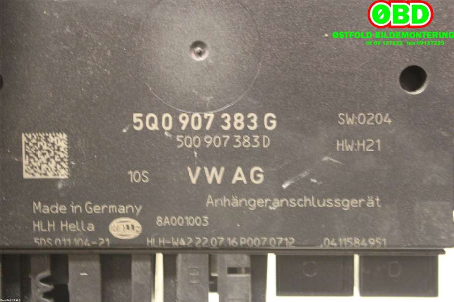 Styreenhet hengerfeste til VW Passat 2015-2019 (Fase 1) (B8) (B8) (VOLKSWAGEN|5Q0 907 383 N||5Q0907383G)