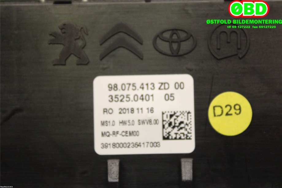 Varmeapparat betjening til Citroën Jumpy 2016-->> (Type III)  (CITROEN|98075413ZD|98340409ZD)