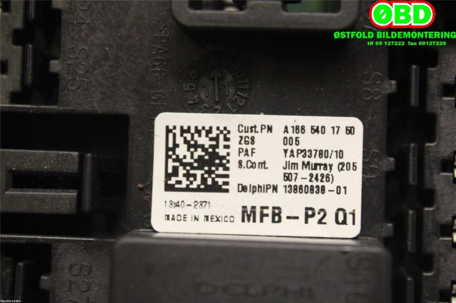 Sikringsboks til Mercedes ML 2011-2015 (Fase 1) (W166) (W166) (MERCEDES|A 166 540 17 50|A 166 540 23 50|1665401750)