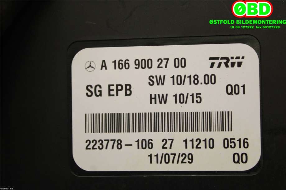 Styreenhet elektrisk parkbrems (EPB - Electric Parking Brake) til Mercedes ML 2011-2015 (Fase 1) (W166) (W166) (MERCEDES|A 166 900 27 00||1669002700)