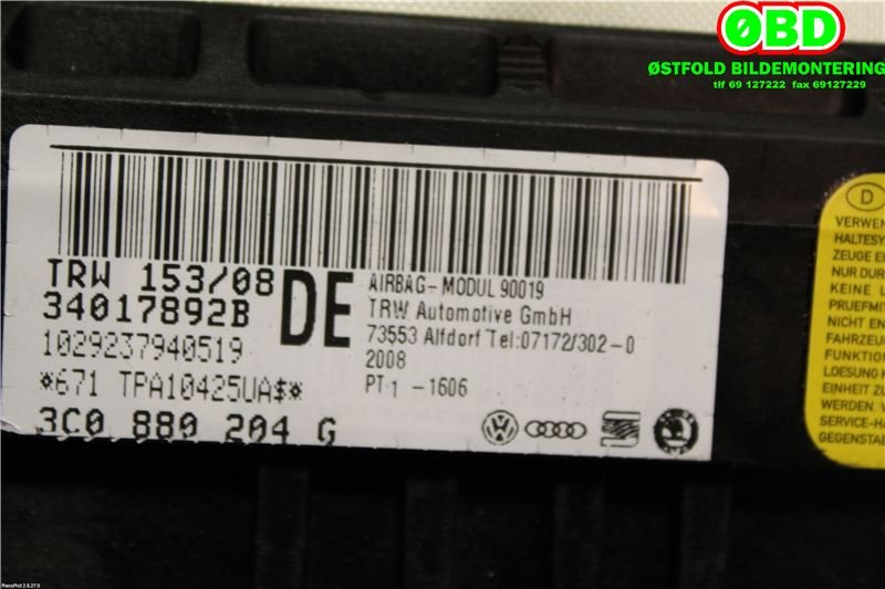 Airbag passasjer til VW CC 2008-2012 (PASSAT CC) (PASSAT CC) (VOLKSWAGEN|3C0 880 204 H||3C0880204G)