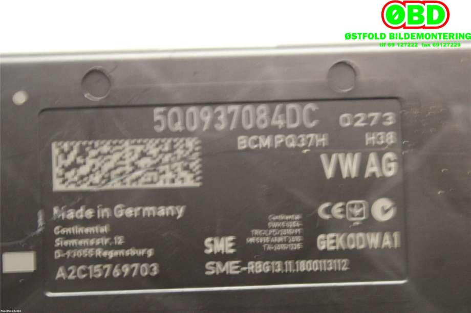 Styreenhet comfort (BCM) til VW e-Golf 2017-2020 (Fase 2) (VOLKSWAGEN|5Q0 937 084 DD||5Q0937084DC)