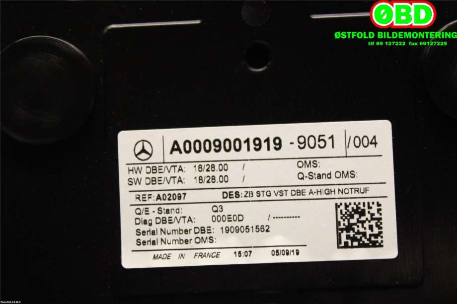 Bryter diverse til Mercedes A-Klasse 2018-->> (W177) (W177) (MERCEDES|A 000 900 19 19||0009001919)