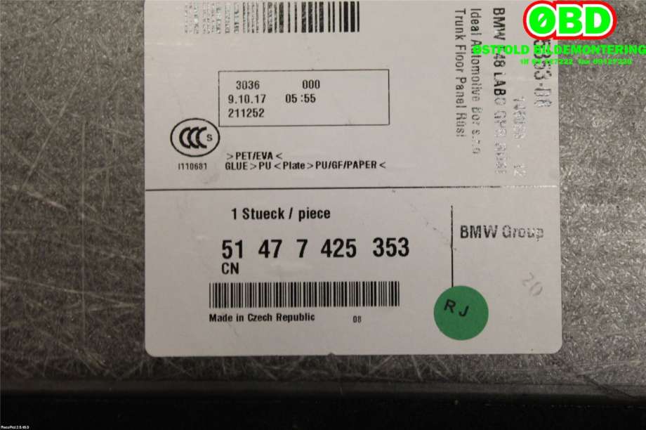 Bagasjerom teppe/gulvplate til BMW X1 2015-2022 (F48) (F48) (BMW|51477425353|)