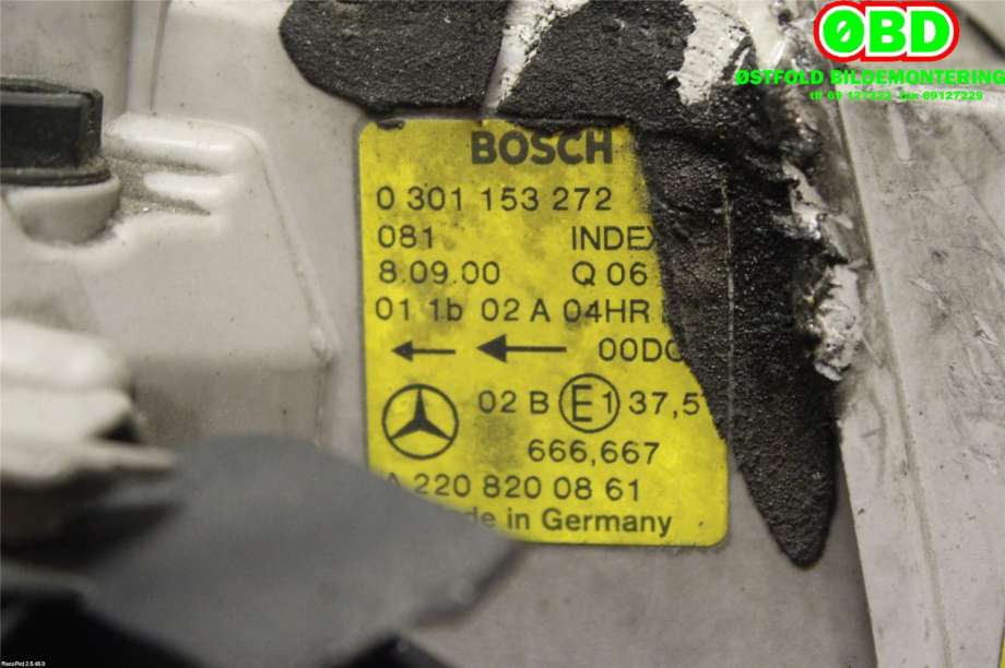 Frontlykt høyre halogen til Mercedes S-Klasse 1999-2005 (W220) (W220) (MERCEDES|A 220 820 08 61||2208200861)