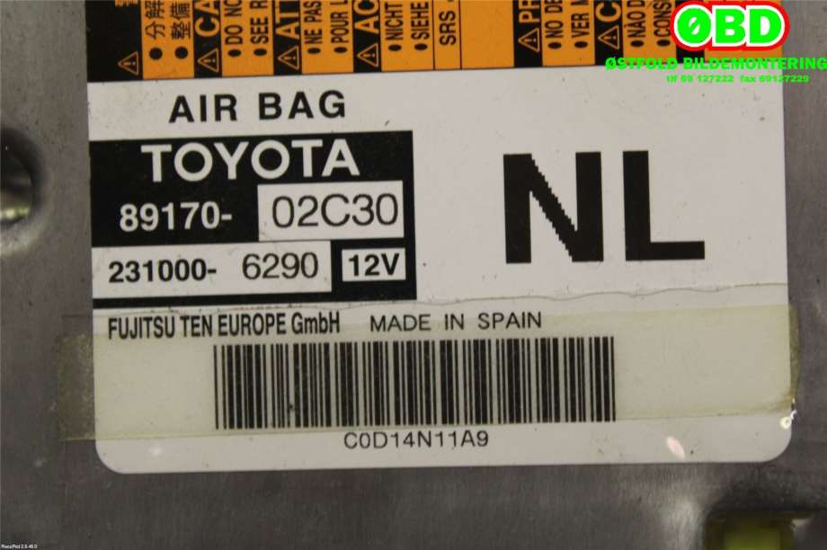 Airbag elektronikk til Toyota Auris 2015-2019 (Type II, Fase 2)  (TOYOTA|8917002C30|)