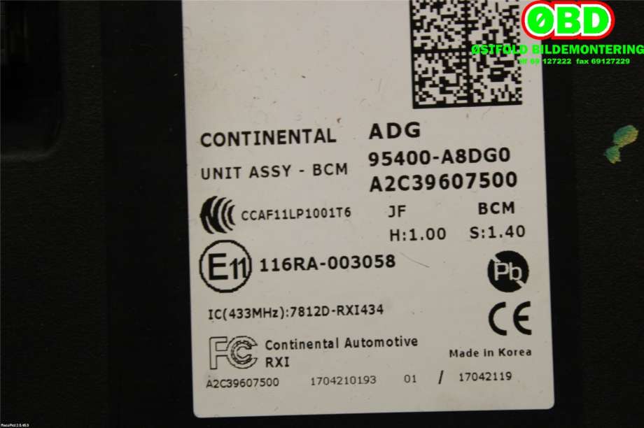 Styreenhet comfort (BCM) til Kia Optima 2017-2020  (KIA|95400A8DG0|)