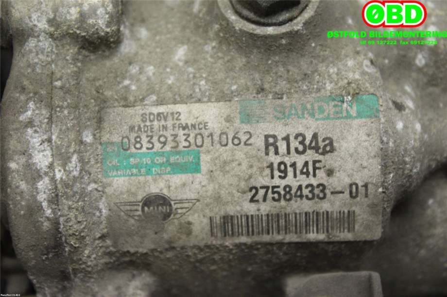 Aircondition kompressor til Mini One/Cooper 2007-2014 (R55-57) (R55-57) (MINI|64 52 2 758 433||2758433)