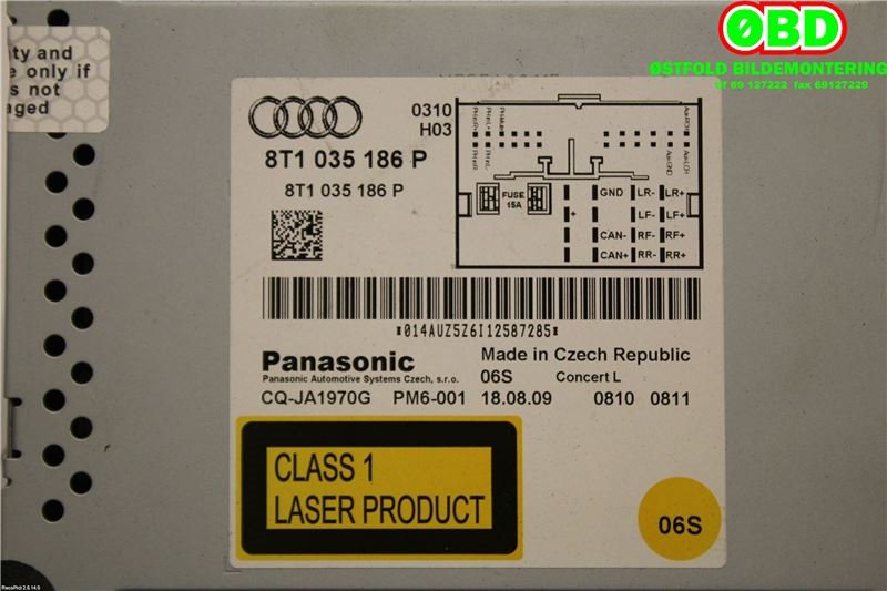 Bilstereo til Audi A5 2007-2016 (Type I)  (AUDI|8T1 057 186 P|8T1 035 186 PX|8T1035186P)