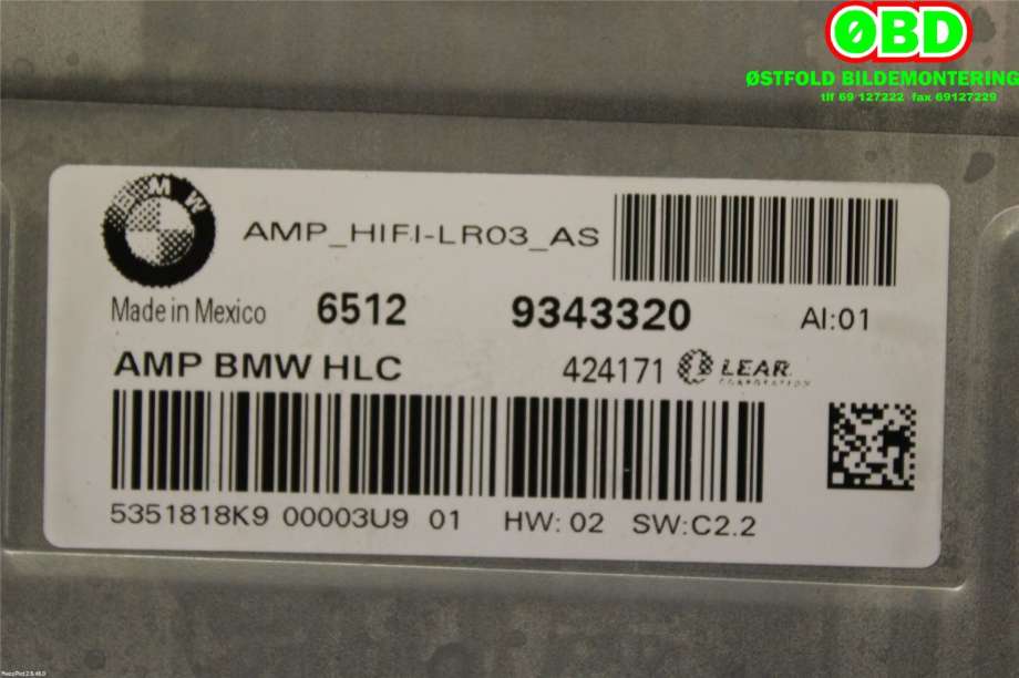 Bilstereo forsterker til BMW X4 2014-2018 (F26) (F26) (BMW|65129397920||65129343320)