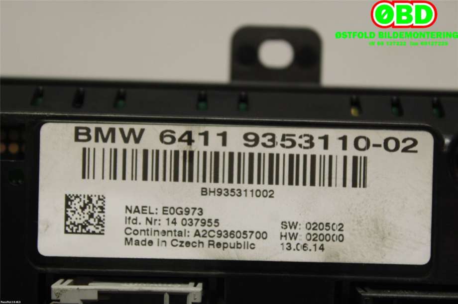 Varmeapparat betjening til BMW X4 2014-2018 (F26) (F26) (BMW|64116825513||64119353110)