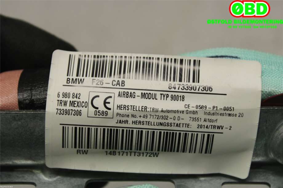 Airbag gardin venstre til BMW X4 2014-2018 (F26) (F26) (BMW|72127339073|)