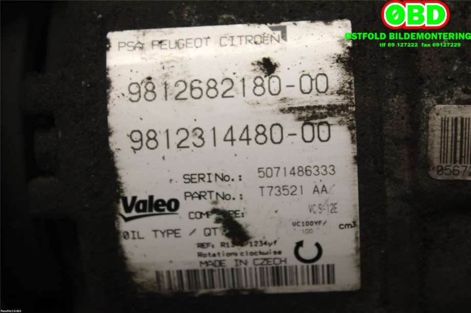 Aircondition kompressor til Peugeot 308 2013-2021 (Type II)  (PEUGEOT|9812682180|9827529180)
