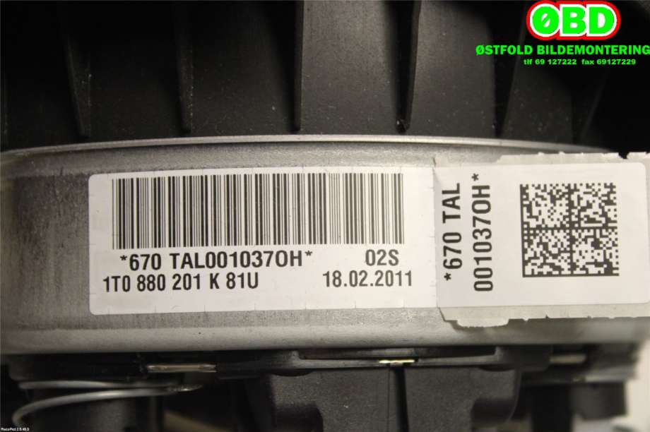 Airbag rattpute til VW Golf VI 2008-2012  (VOLKSWAGEN|1T0 880 201 L||1T0880201K)