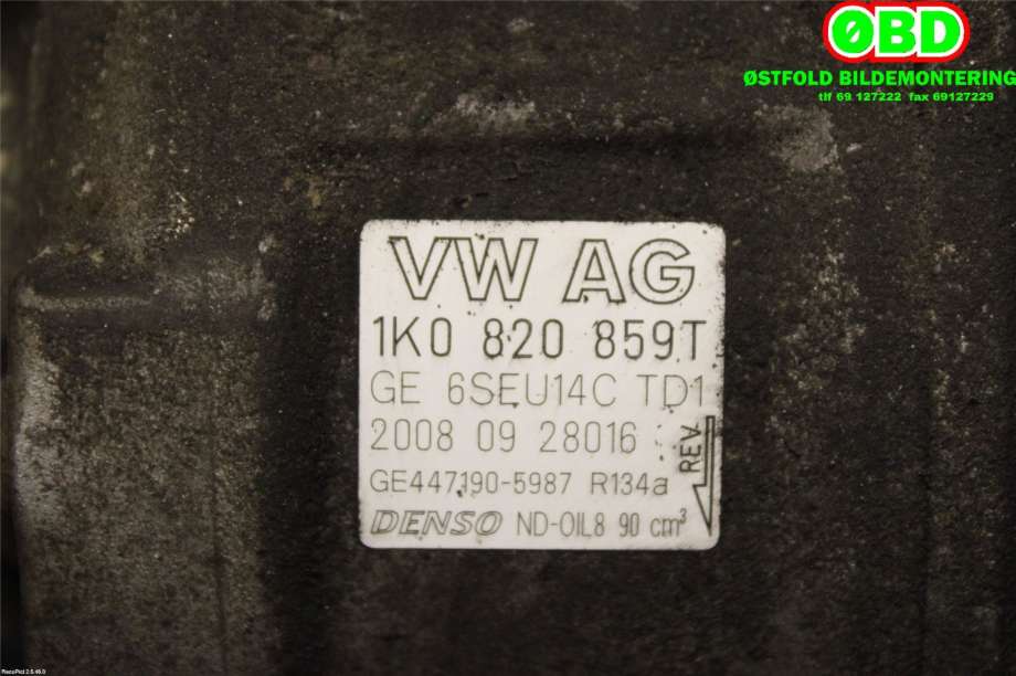 Aircondition kompressor til Škoda Octavia 2009-2013 (Type II, Fase 2)  (SKODA|1K0 820 859 T|1K0 820 859 TX|1K0820859T)