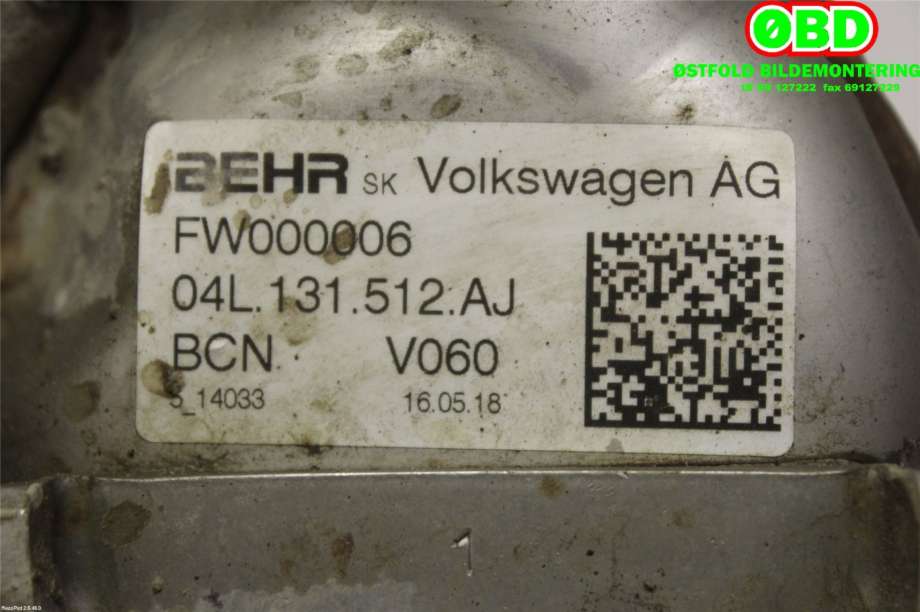 EGR-kjøler til VW Caddy 2015-2020 (Type III, Fase 3)  (VOLKSWAGEN|04L 131 512 AJ||04L131512AJ)