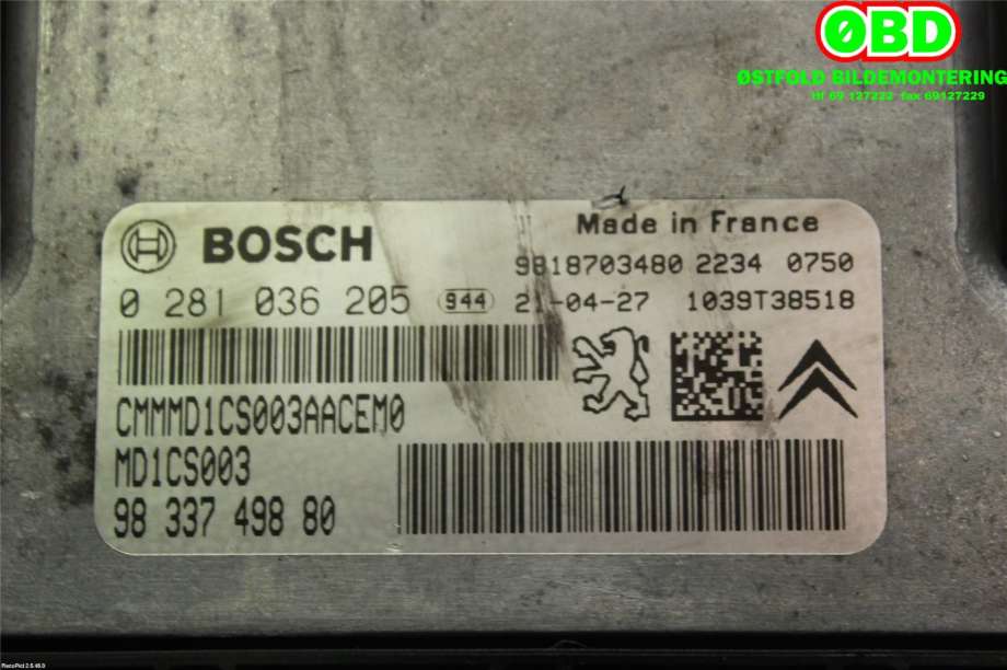 Styreenhet motor til Peugeot Partner 2019-->> (Type III)  (PEUGEOT|1638428380|0281036205|9833749880)