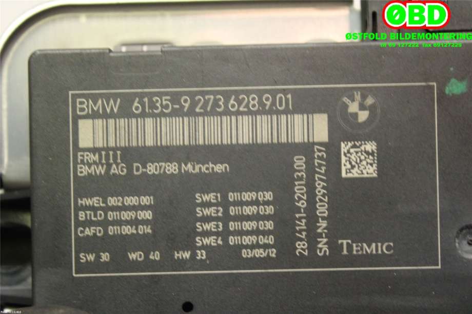 Styreenhet diverse til BMW 5-Serie 2010-2017 (F10/F11) (F10/F11) (BMW|61 35 6 992 947||61359273628)