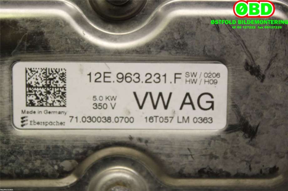 Varmeapparat register til VW e-Golf 2014-2017 (Fase 1)  (VOLKSWAGEN|5QE 819 013 S|5QE 819 013 AD|12E963231F)