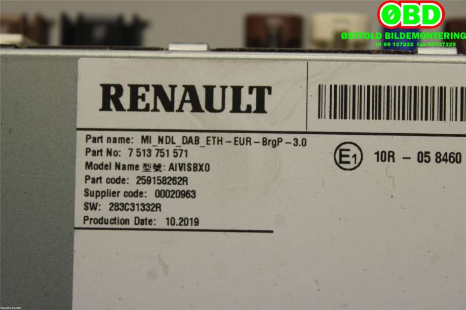 Bilstereo til Renault Zoe 2013-2019 (Fase 1)  (RENAULT|259158262R|259154445R)