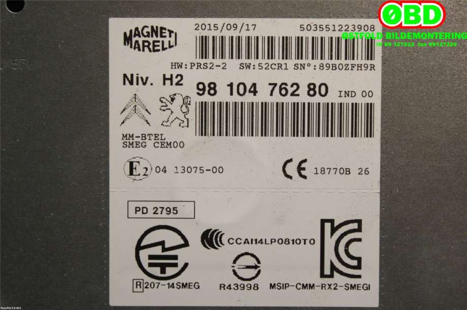 Bilstereo navigasjon til Peugeot 308 2013-2021 (Type II)  (PEUGEOT|16 131 720 80||9810476280)