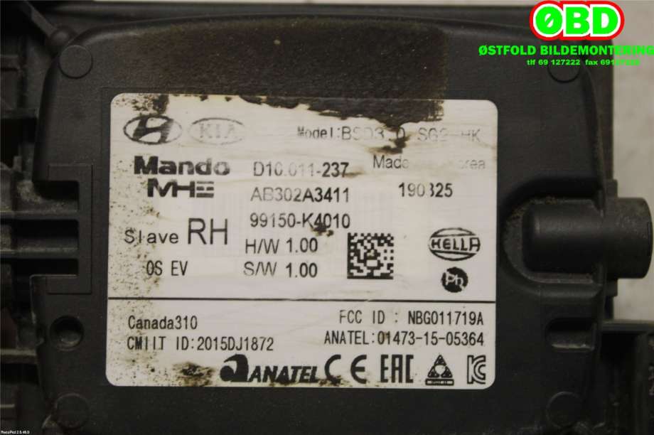 Sensor radar til Hyundai Kona 2017-2021 (Type I, Fase 1)  (HYUNDAI|99150K4010|)