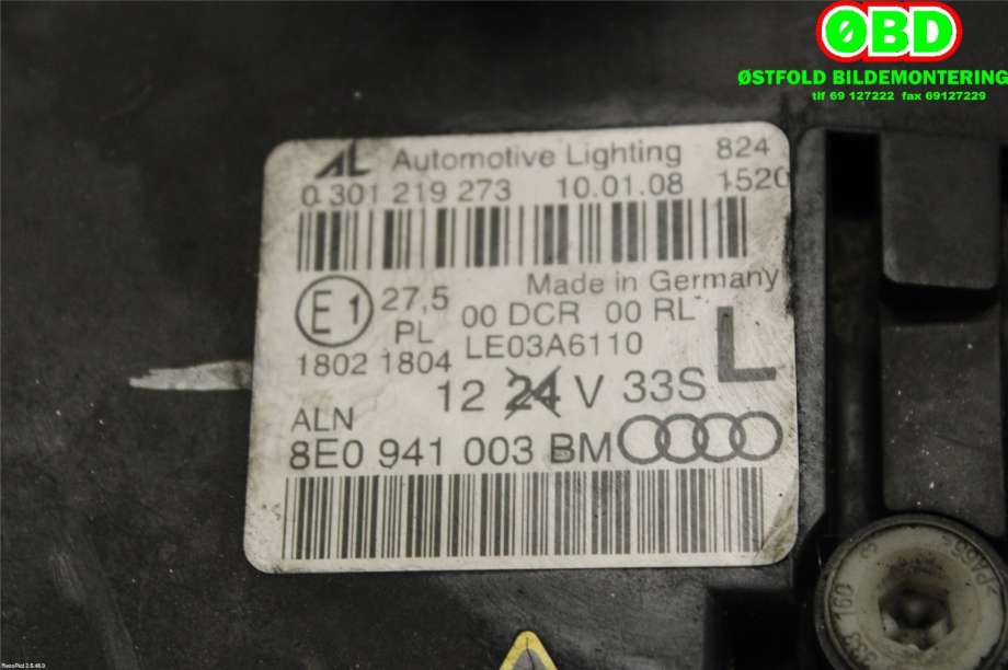 Frontlykt venstre xenon til Audi A4 2004-2008 (Type III) (B7) (B7) (AUDI|8E0 941 029 BM||8E0941003BM)