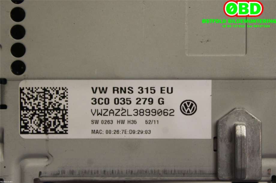 Bilstereo navigasjon til VW Passat 2011-2015 (B7) (B7) (VOLKSWAGEN|3C0 035 279 G||3C0035279G)