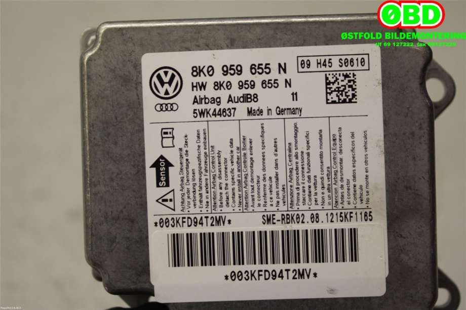 Airbag elektronikk til Audi A5 2007-2016 (Type I)  (AUDI|8K0 959 655 N||8K0959655N)