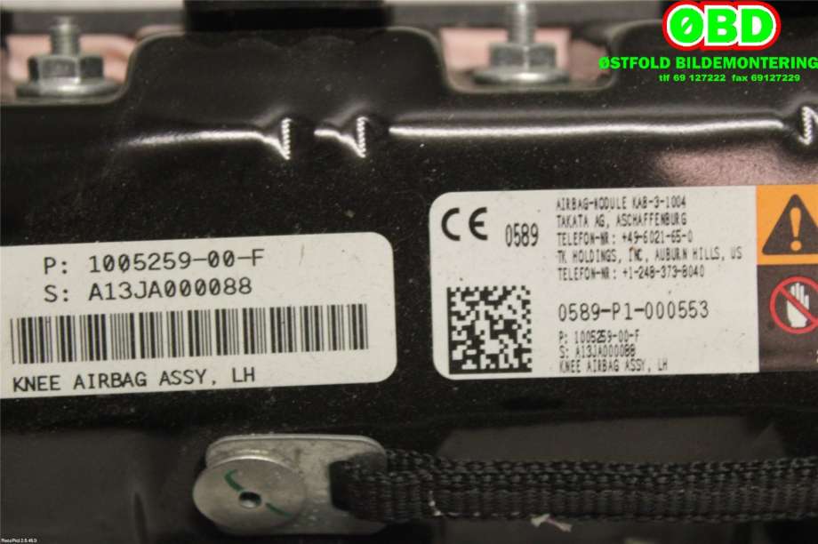 Airbag kne til Tesla Model S 2013-2016 (Fase 1)  (TESLA|100525900F|)