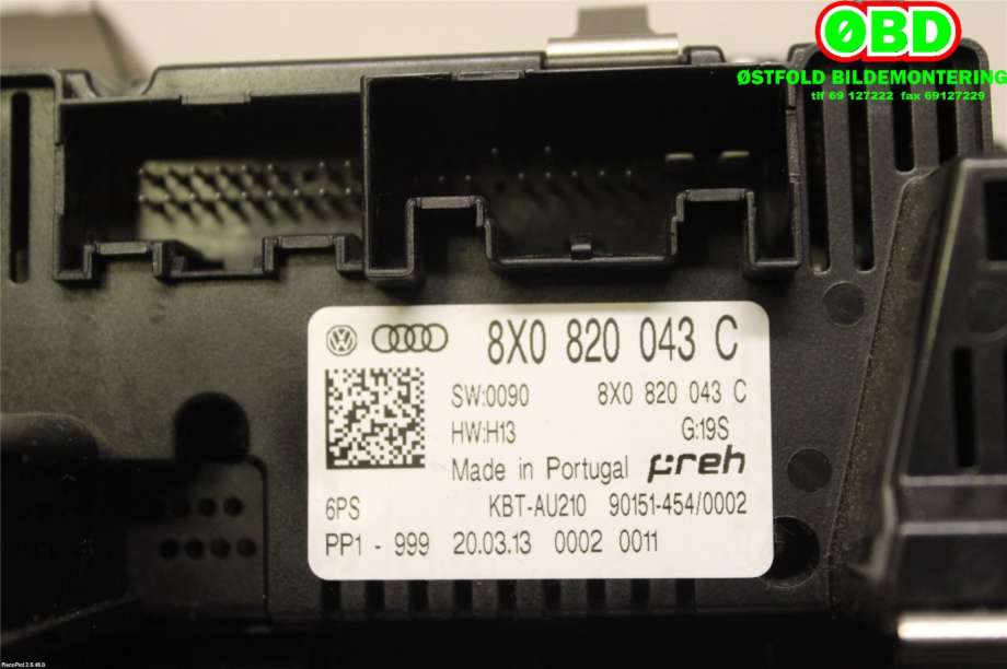 Varmeapparat betjening til Audi A1 2010-2014 (Type I, Fase 1)  (AUDI|8X0 820 043 C||8X0820043C)