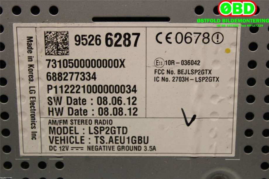 Bilstereo navigasjon til Chevrolet Aveo 2012-->> (Fase 2) (CHEVROLET (KR)||95266287)