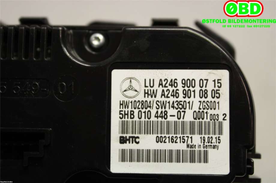 Varmeapparat betjening til Mercedes CLA 2013-2019 (C117) (C117) (MERCEDES|A 246 900 07 15|A 246 900 38 16|2469000715)