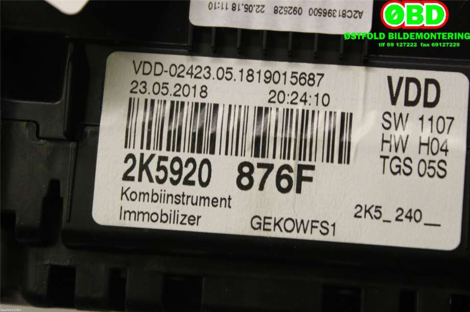 Instrumentpanel til VW Caddy 2015-2020 (Type III, Fase 3)  (VOLKSWAGEN|2K5 920 876 F||2K5920876F)