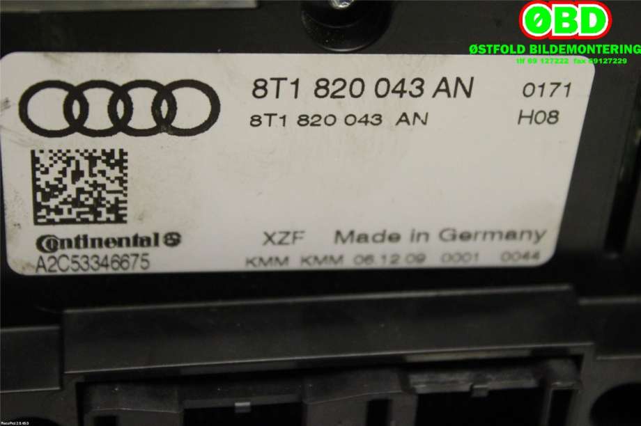 Varmeapparat betjening til Audi A4 2007-2014 (Type IV) (B8) (B8) (AUDI|8T1 820 043 AH||8T1820043AN)