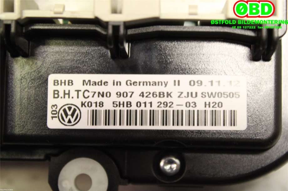 Varmeapparat betjening til VW Caddy 2010-2015 (Type III, Fase 2)  (VOLKSWAGEN|7N0 907 426 BK||7N0907426BK)