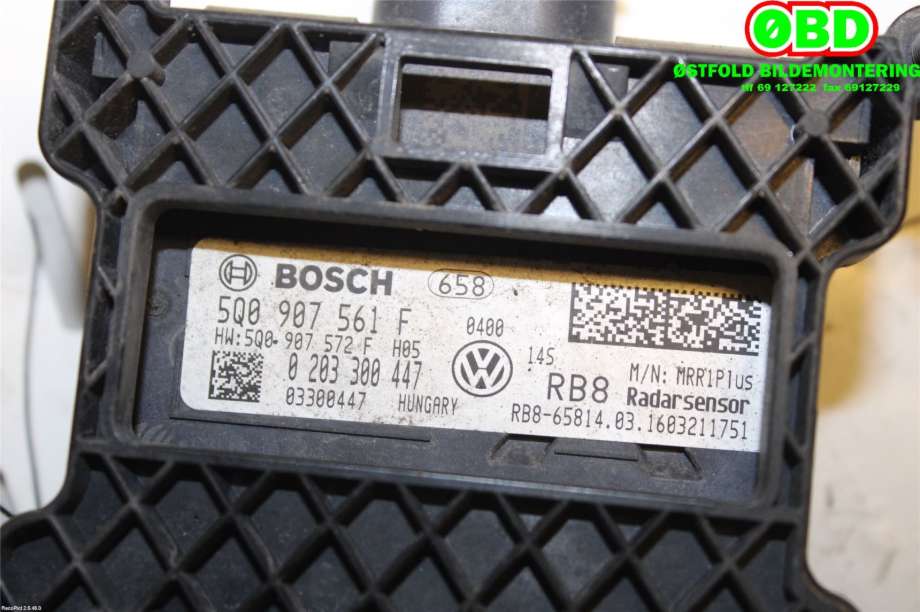 Sensor radar til Škoda Octavia 2013-2016 (Type III, Fase 1)  (SKODA|5Q0 907 561 F||5Q0907561F)
