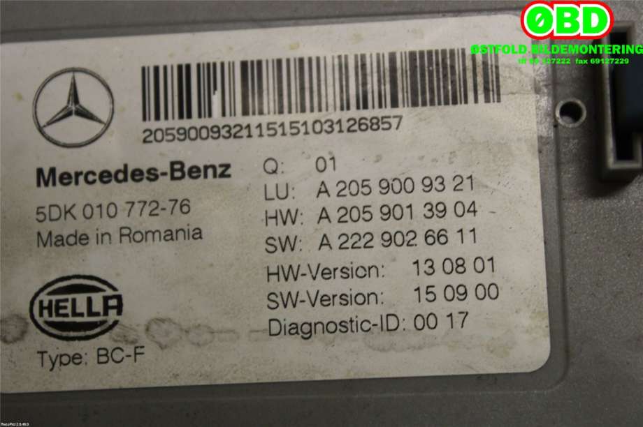 Styreenhet diverse til Mercedes C-Klasse 2014-2018 (Fase 1) (W205) (W205) (MERCEDES|A 205 900 93 21|A 205 900 63 30|2059009321)