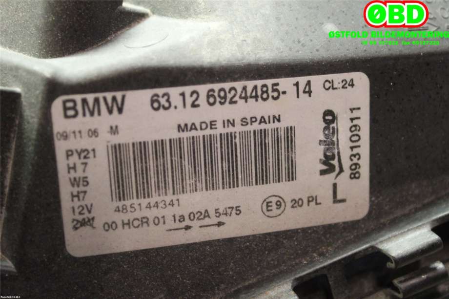 Frontlykt venstre halogen til BMW 1-Serie 2004-2011 (E81/E82/E87/E88) (E81/E82/E87/E88) (BMW|63 12 6 924 485||63126924485)