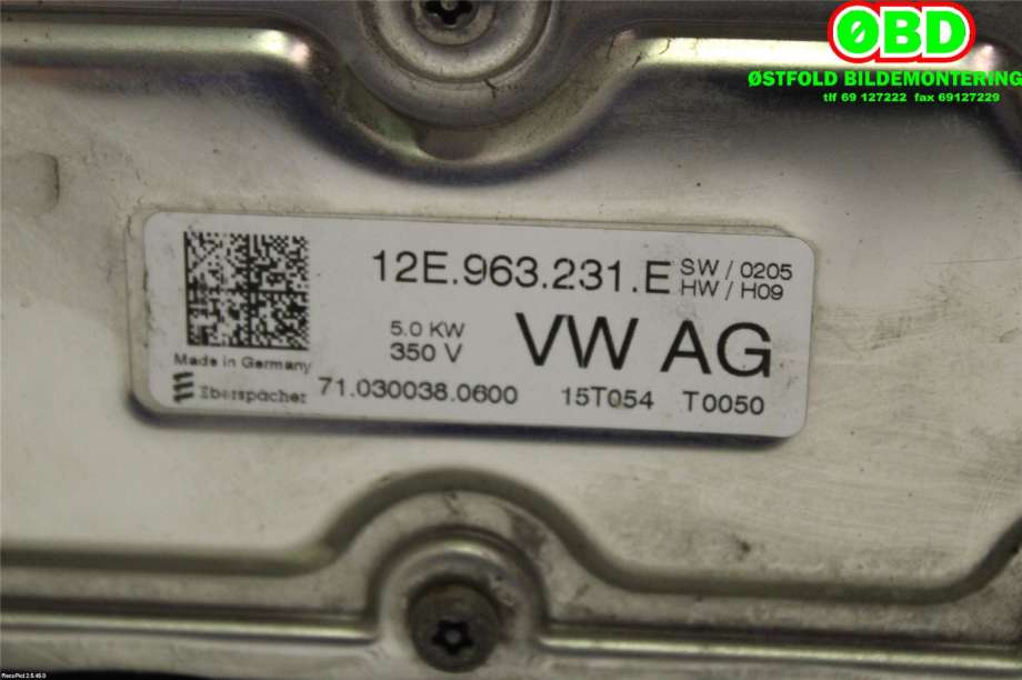 Varmeapparat register til VW e-Golf 2014-2017 (Fase 1)  (VOLKSWAGEN|5QE 819 013 P|5QE 819 013 AD|12E963231E)