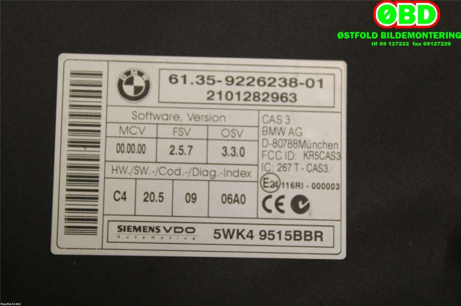 Styreenhet tenning til BMW 3-Serie 2005-2011 (E90/E91/E92/E93) (E90/E91/E92/E93) (BMW|61 35 9 395 657||61359226238)