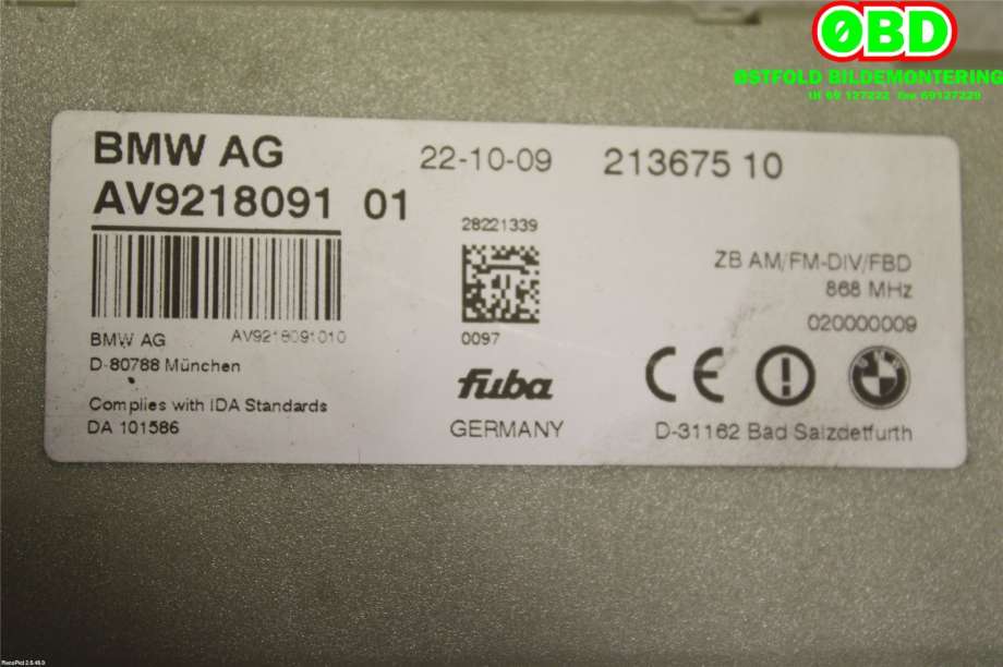 Antenne forsterker til BMW 7-Serie 2009-2015 (F01/F02/F03/F04) (F01/F02/F03/F04) (BMW|65209346816||9218091)