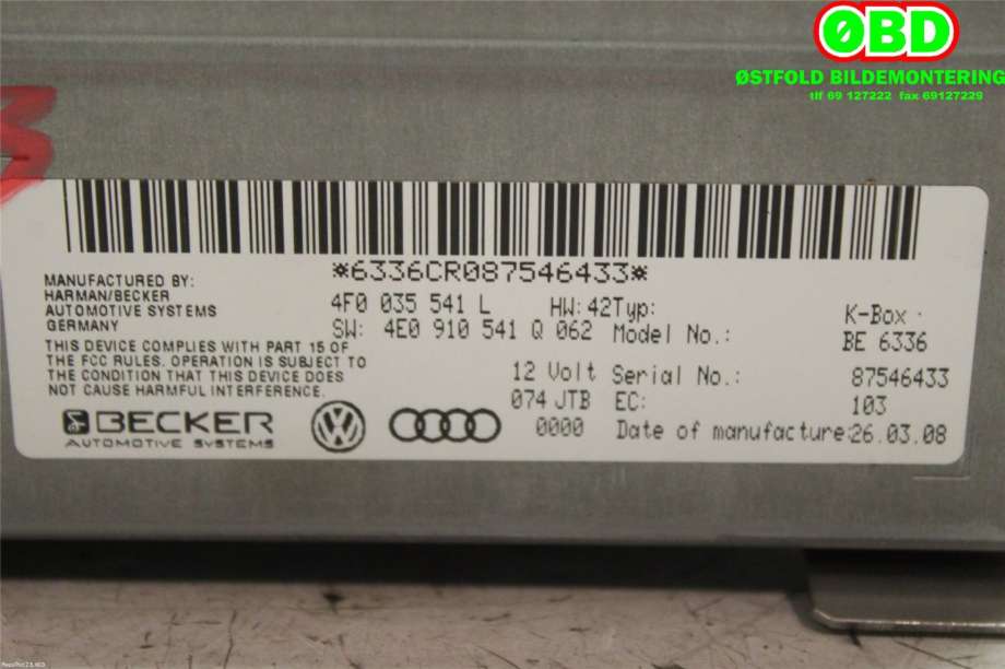 Bilstereo diverse til Audi A5 2007-2016 (Type I)  (AUDI A5|4F0 035 541 NX||4F0035541L)