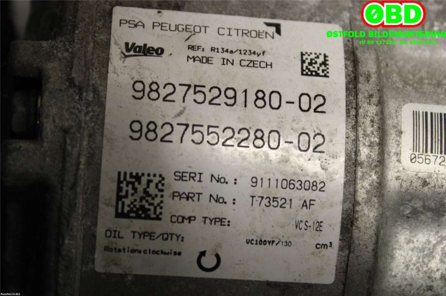 Aircondition kompressor til Peugeot 3008 2016-->> (Type II) (PEUGEOT|9827529180|)