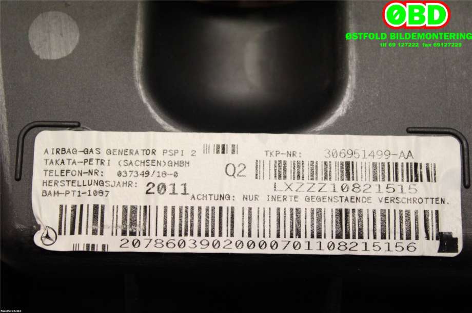 Airbag passasjer til Mercedes C-Klasse 2011-2014 (Fase 2) (W204) (W204) (MERCEDES|A 204 860 12 00||2078603902)
