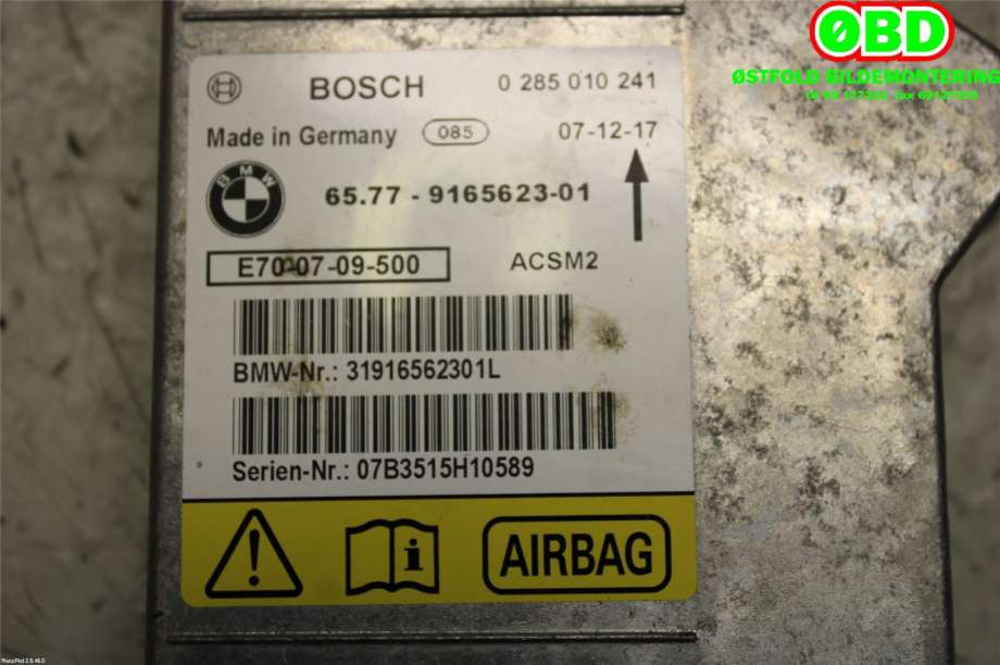 Airbag elektronikk til BMW X6 2008-2014 (E71/E72) (E71/E72) (BMW|65779240083||65779165623)