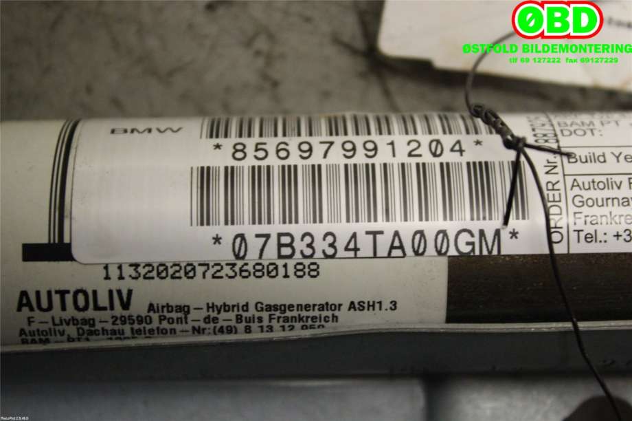 Airbag gardin høyre til BMW X6 2008-2014 (E71/E72) (E71/E72) (BMW|72126979912|)
